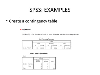 SPSS: EXAMPLES
• Create a contingency table
 
