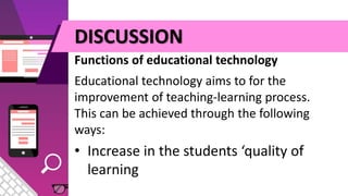 The Roles of Educational Technology in Learning | PDF