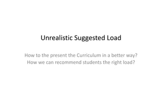 Unrealistic Suggested Load
How to the present the Curriculum in a better way?
How we can recommend students the right load?
 