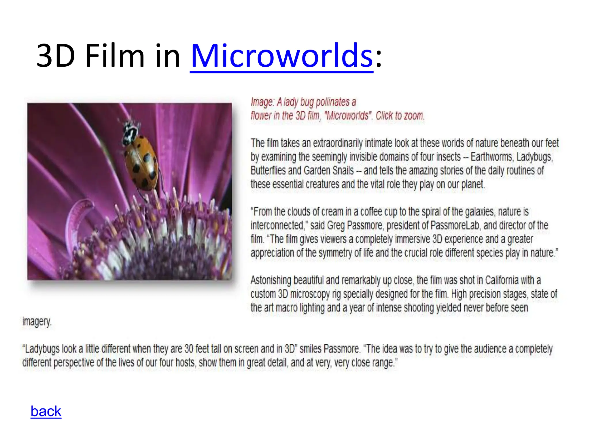 3D Film in Microworlds:
back
 