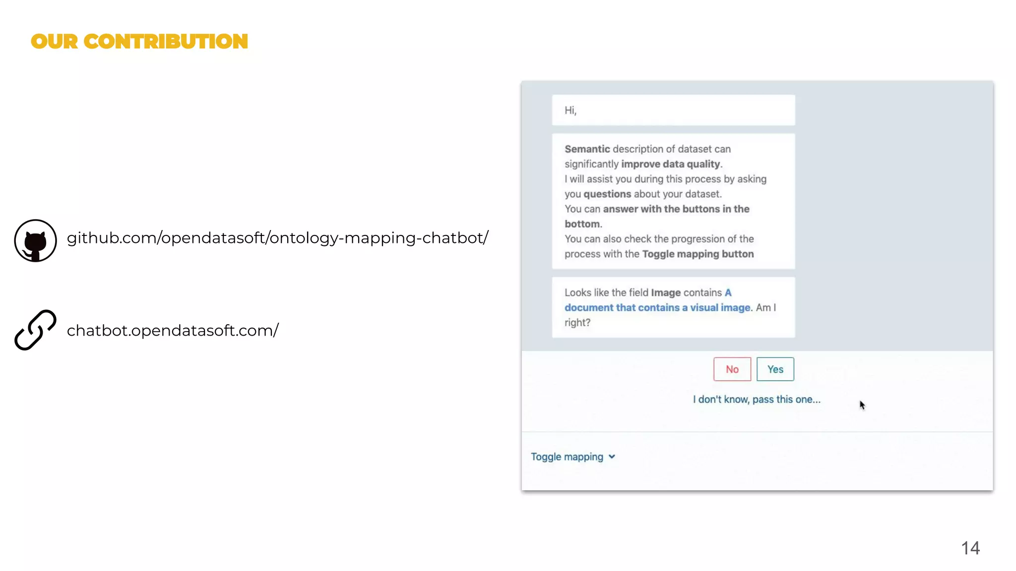 14
github.com/opendatasoft/ontology-mapping-chatbot/
chatbot.opendatasoft.com/
 