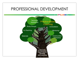 PROFESSIONAL DEVELOPMENT
Technical
Assistance
Study Groups
Co-Teaching

Materials

Practice-Based
Coaching
Consultation
Mentoring

Communities
of Practice

 