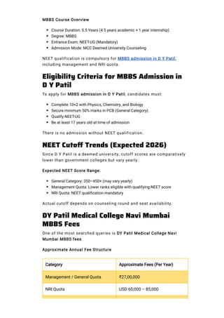 Mbbs Course Structure MBBS Admission in D Y Patil Medical College – Direct Admission ...