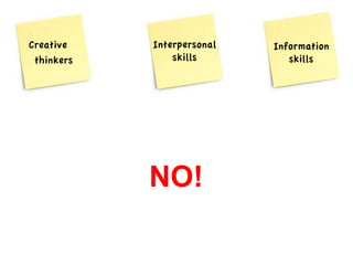 NO! 
Creative 
thinkers 
Interpersonal 
skills 
Information 
skills 
 