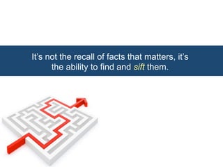 It’s not the recall of facts that matters, it’s 
the ability to find and sift them. 
 