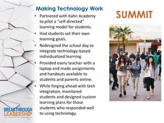 Results
• In 2003, Summit Preparatory
Charter High School scored
within the top 10 percent on
California’s Academic
Perfor...