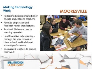 MOORESVILLE
Results
• In 2013, Scholastic
Administrator named
Mooresville the best school
system in the country.
• Mooresv...