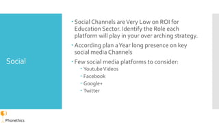 Social
 Social Channels areVery Low on ROI for
Education Sector. Identify the Role each
platform will play in your over a...