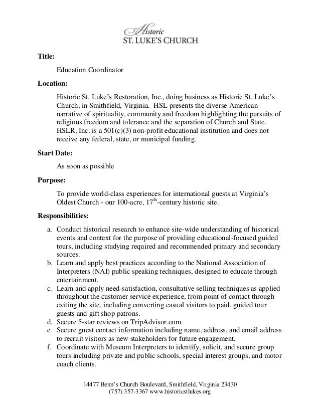 Education Coordinator Job Opportunity In Smithfield Virginia