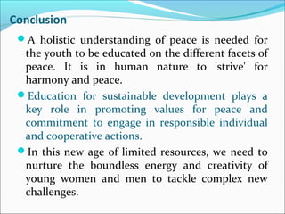 Education for peace & sustainable development jd singh | PPT