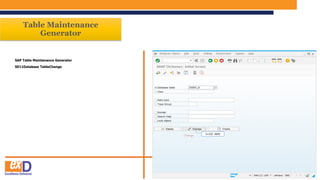 Table Maintenance
Generator
SAP Table Maintenance Generator
SE11Database TableChange
CLICK HERE
 
