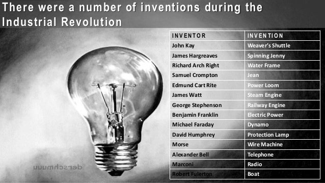 inventions during the industrial revolution I'd suggest you start with wikipedia's industrial revolution article, which amongst other technologies lists the invention of: newcomen-watt steam engine. inventions during the industrial revolution I'd suggest you start with wikipedia's industrial revolution article, which amongst other technologies lists the invention of: newcomen-watt steam engine.
