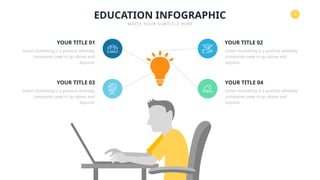 8
EDUCATION INFOGRAPHIC
WRITE YOUR SUBTITLE HERE
YOUR TITLE 02
Green marketing is a practice whereby
companies seek to go above and
beyond.
YOUR TITLE 04
Green marketing is a practice whereby
companies seek to go above and
beyond.
YOUR TITLE 01
Green marketing is a practice whereby
companies seek to go above and
beyond.
YOUR TITLE 03
Green marketing is a practice whereby
companies seek to go above and
beyond.
 