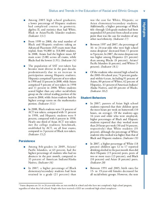 Status and Trends in the Education of Racial and Ethnic Groups