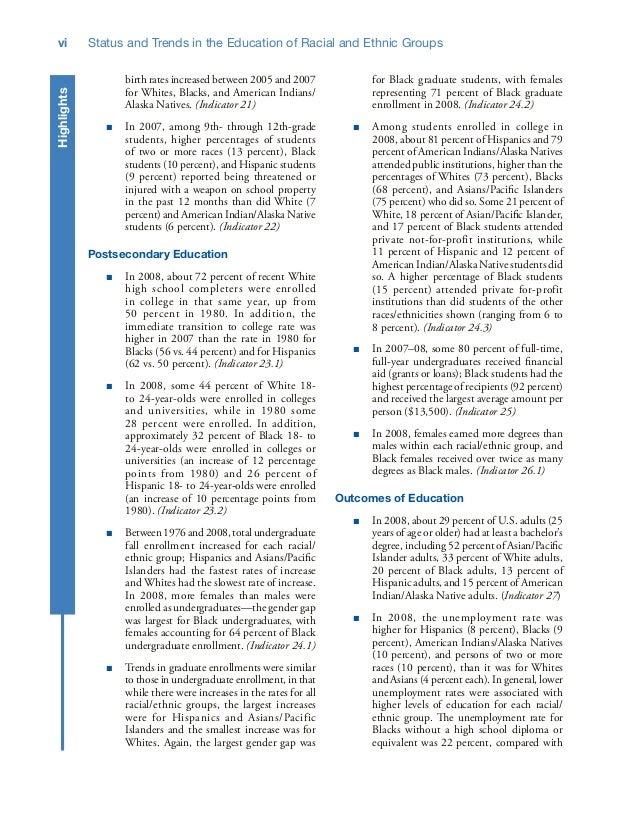 Status and Trends in the Education of Racial and Ethnic Groups