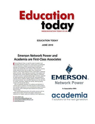 EDUCATION TODAY

   JUNE 2010
 