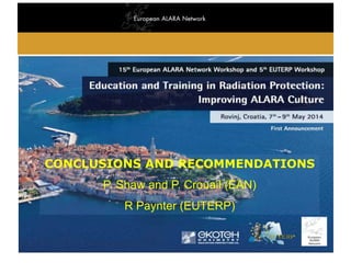 CONCLUSIONS AND RECOMMENDATIONS
P. Shaw and P. Crouail (EAN)
R Paynter (EUTERP)
 