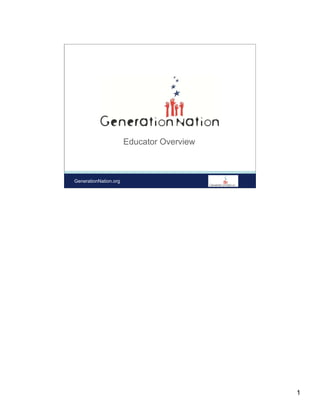 1
1
GenerationNation.orgGenerationNation.org
Educator Overview
 