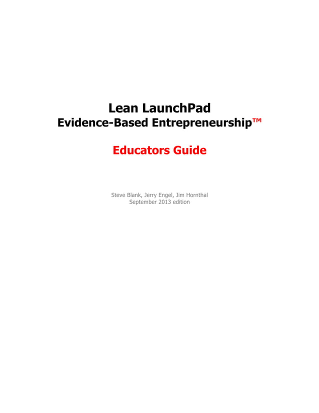 Lean LaunchPad Educators Handbook Sept 2013
