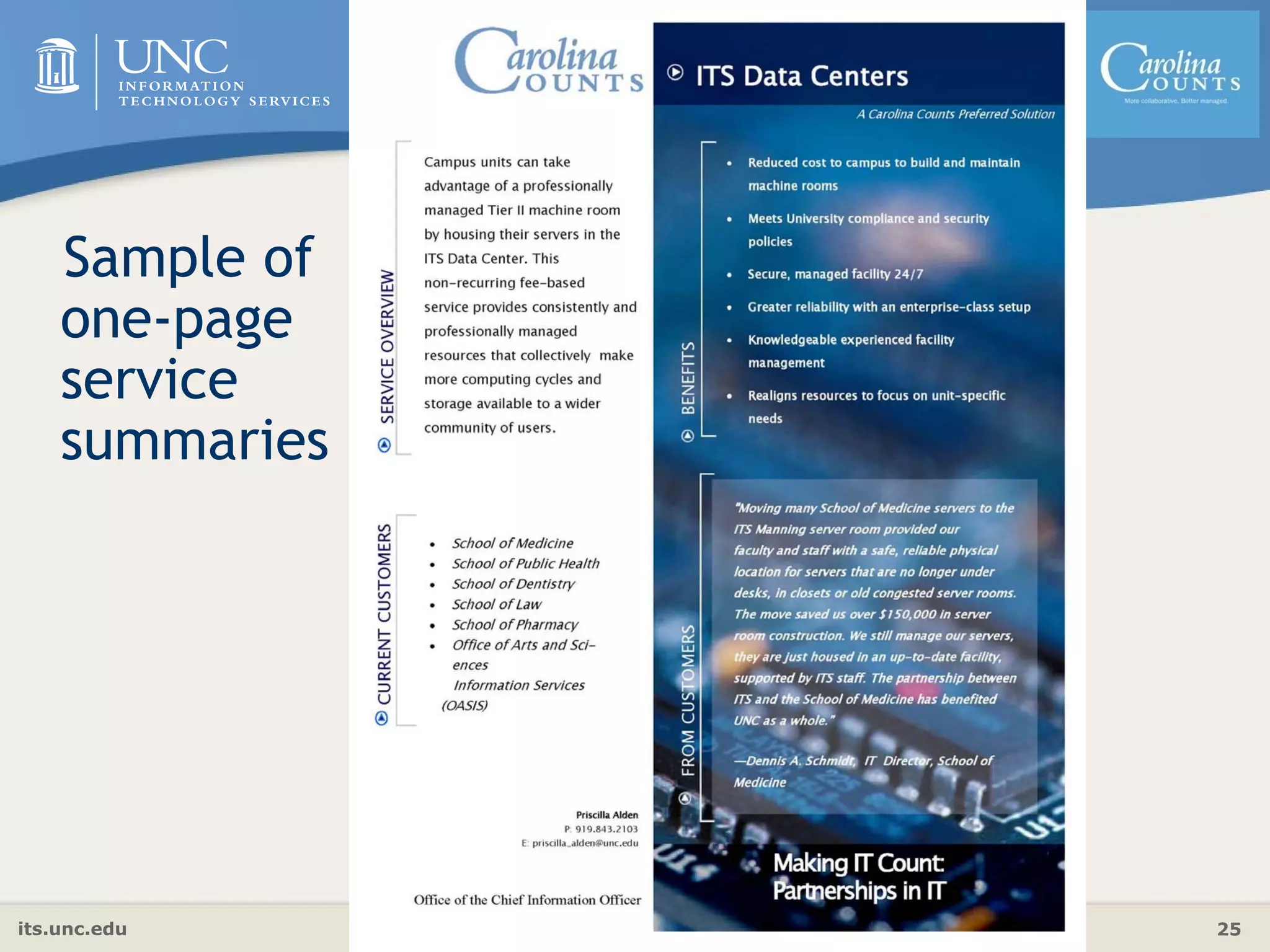 its.unc.edu 25
Sample of
one-page
service
summaries
 