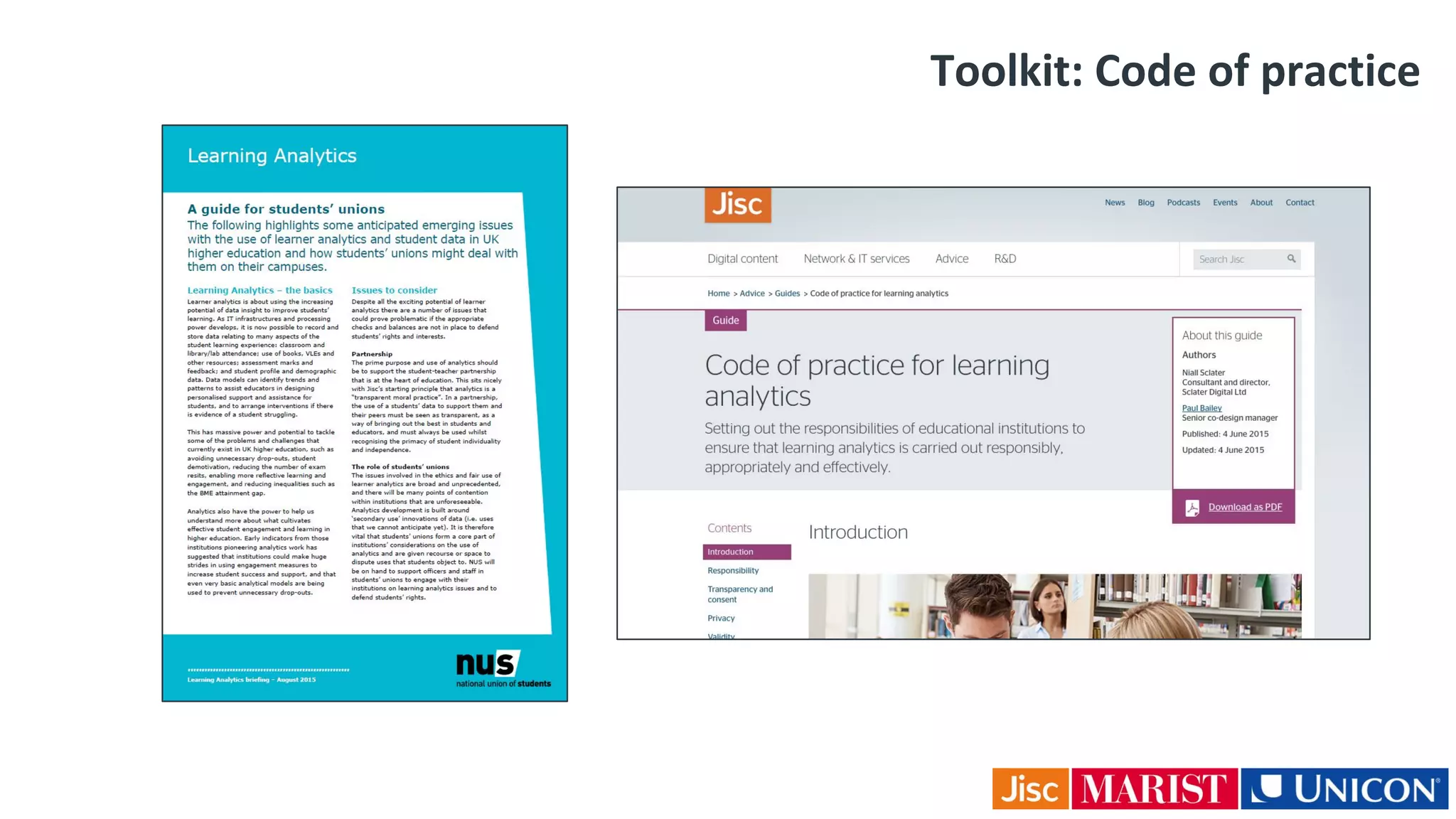 Toolkit: Code of practice
2/03/2016 The case for Learning Analytics
 