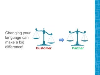 Changing your
language can
make a big
difference! Customer Partner
 