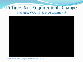 In Time, Nut Requirements Change
The New Way …! Risk Assessment?
20th Century FOX “Ice Age 2: The Meltdown” 55 sec
 