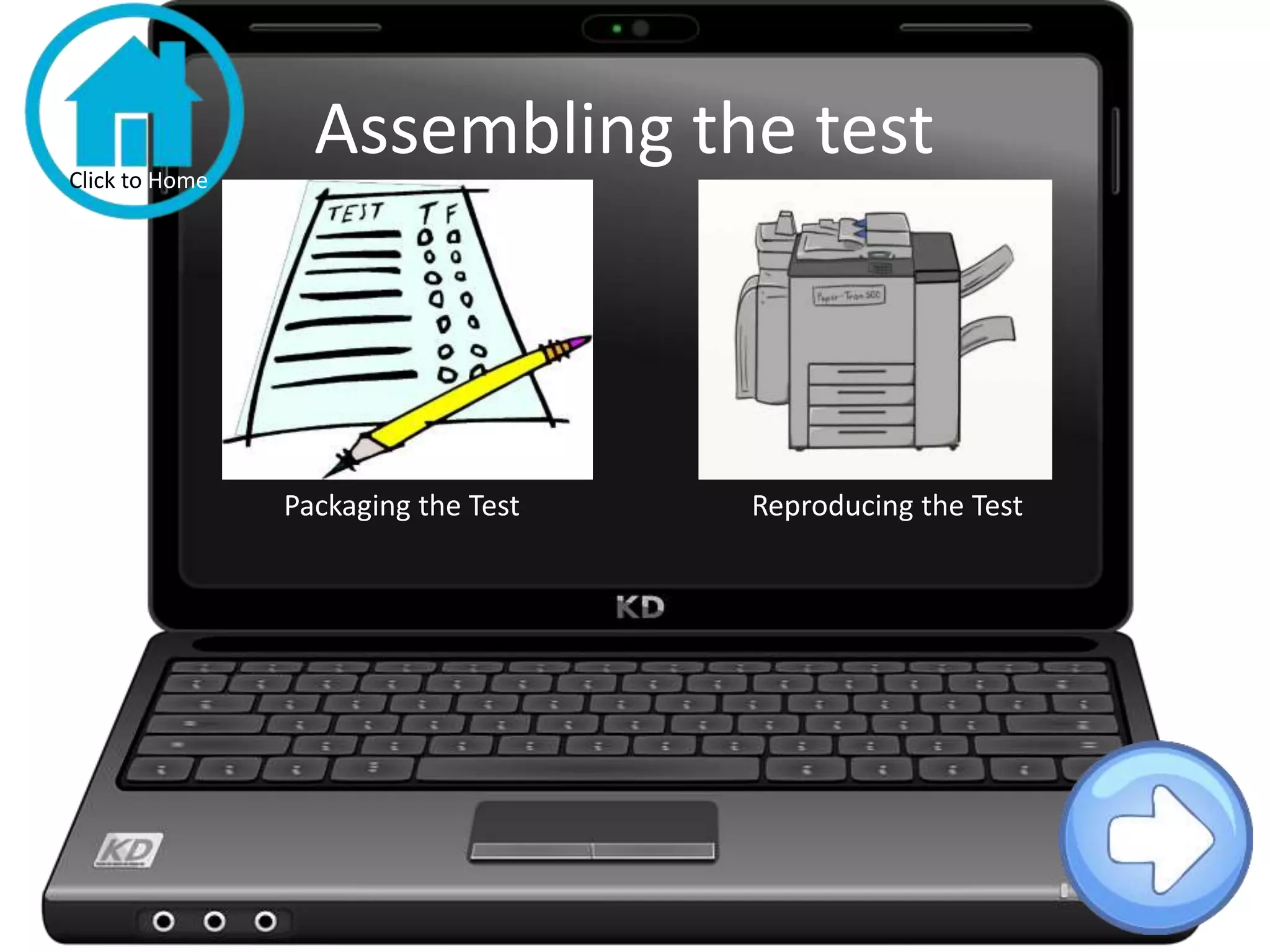 Assembling the test
Packaging the Test Reproducing the Test
Click to Home
 