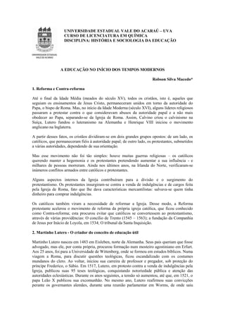 UNIVERSIDADE ESTADUAL VALE DO ACARAÚ – UVA
                   CURSO DE LICENCIATURA EM QUÍMICA
                   DISCIPLI...