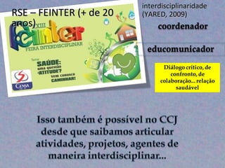 interdisciplinaridade
RSE – FEINTER (+ de 20   (YARED, 2009)
anos)
 