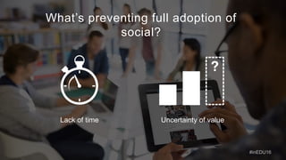 What’s preventing full adoption of
social?
Lack of time Uncertainty of value
#inEDU16
 