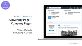 #EDUCONNECT17
SIMPLIFY
University Page +
Company Pages
RECENTLY RELEASED
Affiliated Schools
Reinvesting in Groups
 