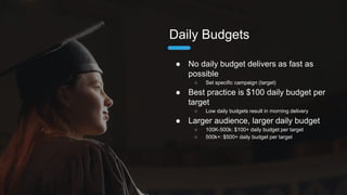 Optimize the three facets of success:
Bids & budgets
Audience
Content (operations and value)
Key Takeaways
 