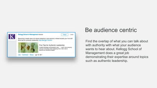 Infographics are still a very effective means
to deliver a complex message in an easy to
digest, engaging format. Simplilearn uses
image posts to help explain the benefits of
the certifications they offer. FIU uses text
overall to call out key value propositions.
Show…and tell
 