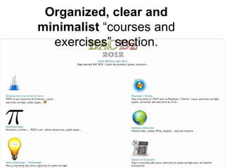 Organized, clear and minimalist “courses and exercises” section.