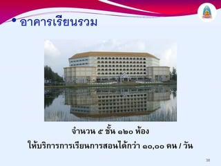 จํานวน ๕ ชั้น ๑๒๐ หอง
ใหบริการการเรียนการสอนไดกวา ๑๐,๐๐ คน / วัน
                                                38
 