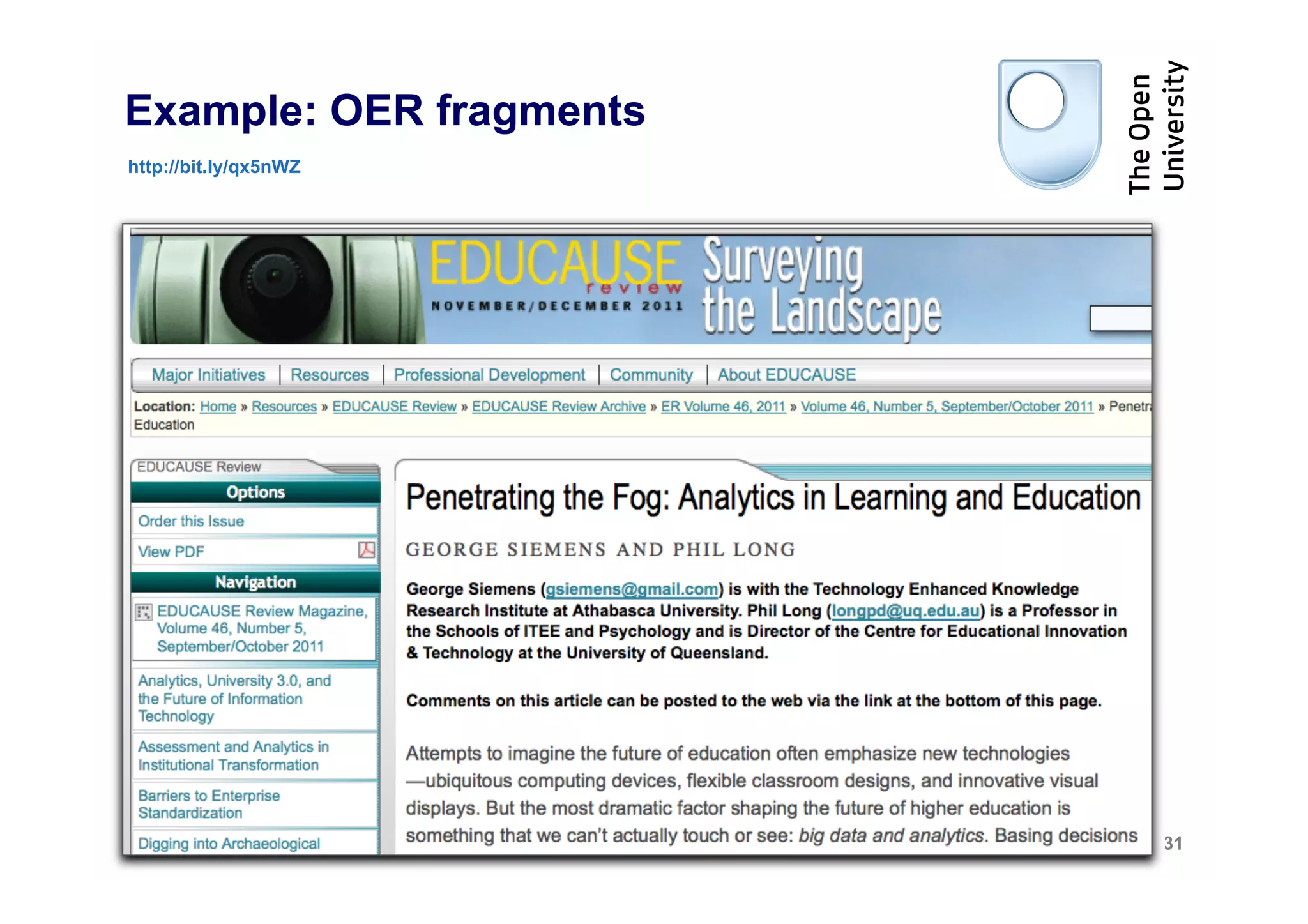 Example: OER fragments
http://bit.ly/qx5nWZ




                         31
 