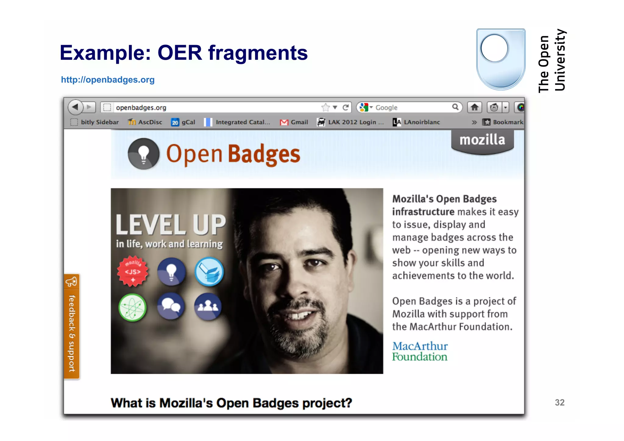 Example: OER fragments
http://openbadges.org




                         32
 