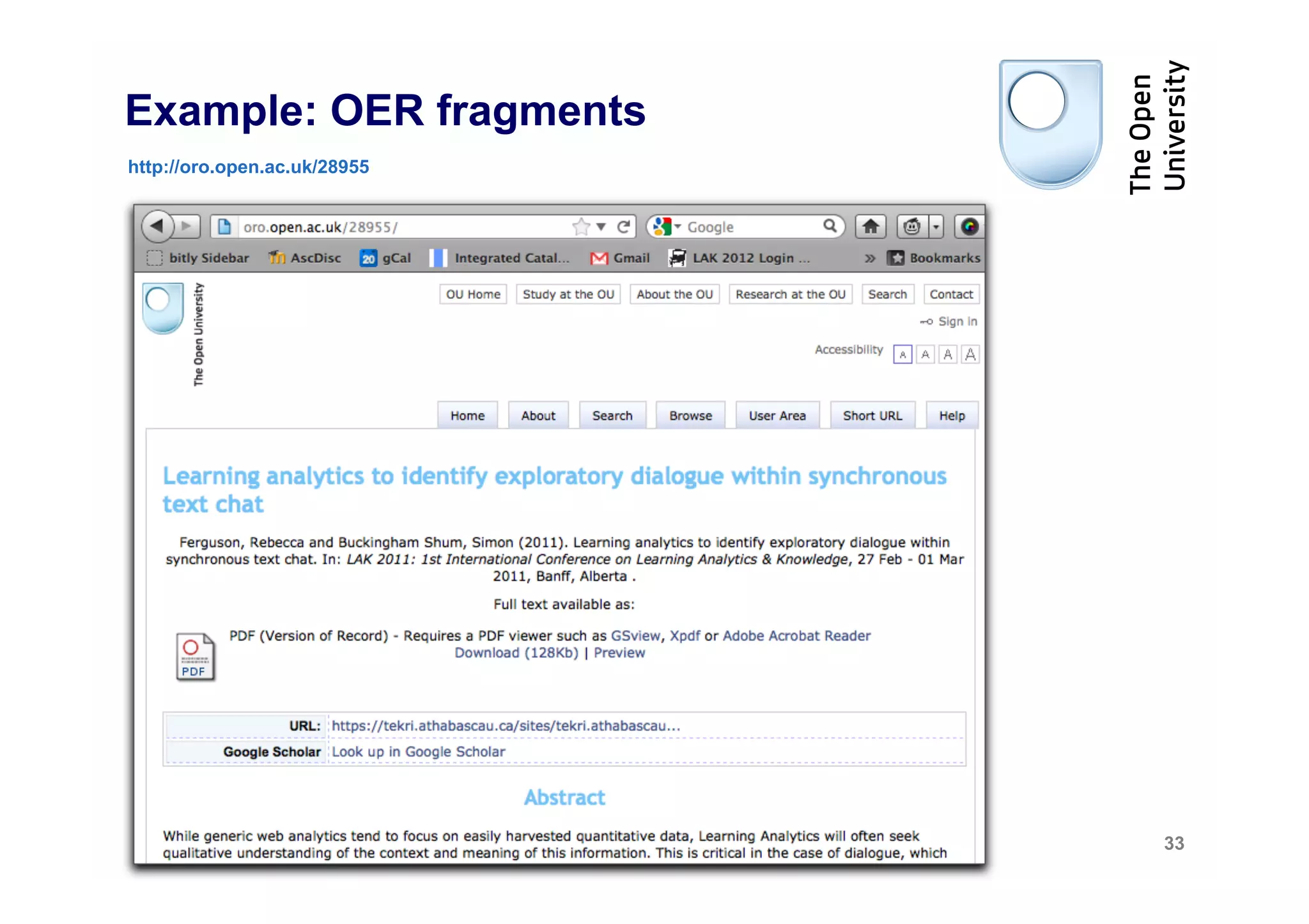 Example: OER fragments
http://oro.open.ac.uk/28955




                              33
 