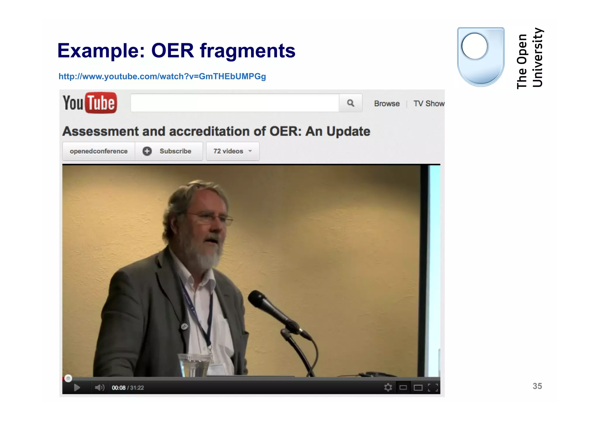 Example: OER fragments
http://www.youtube.com/watch?v=GmTHEbUMPGg




                                             35
 