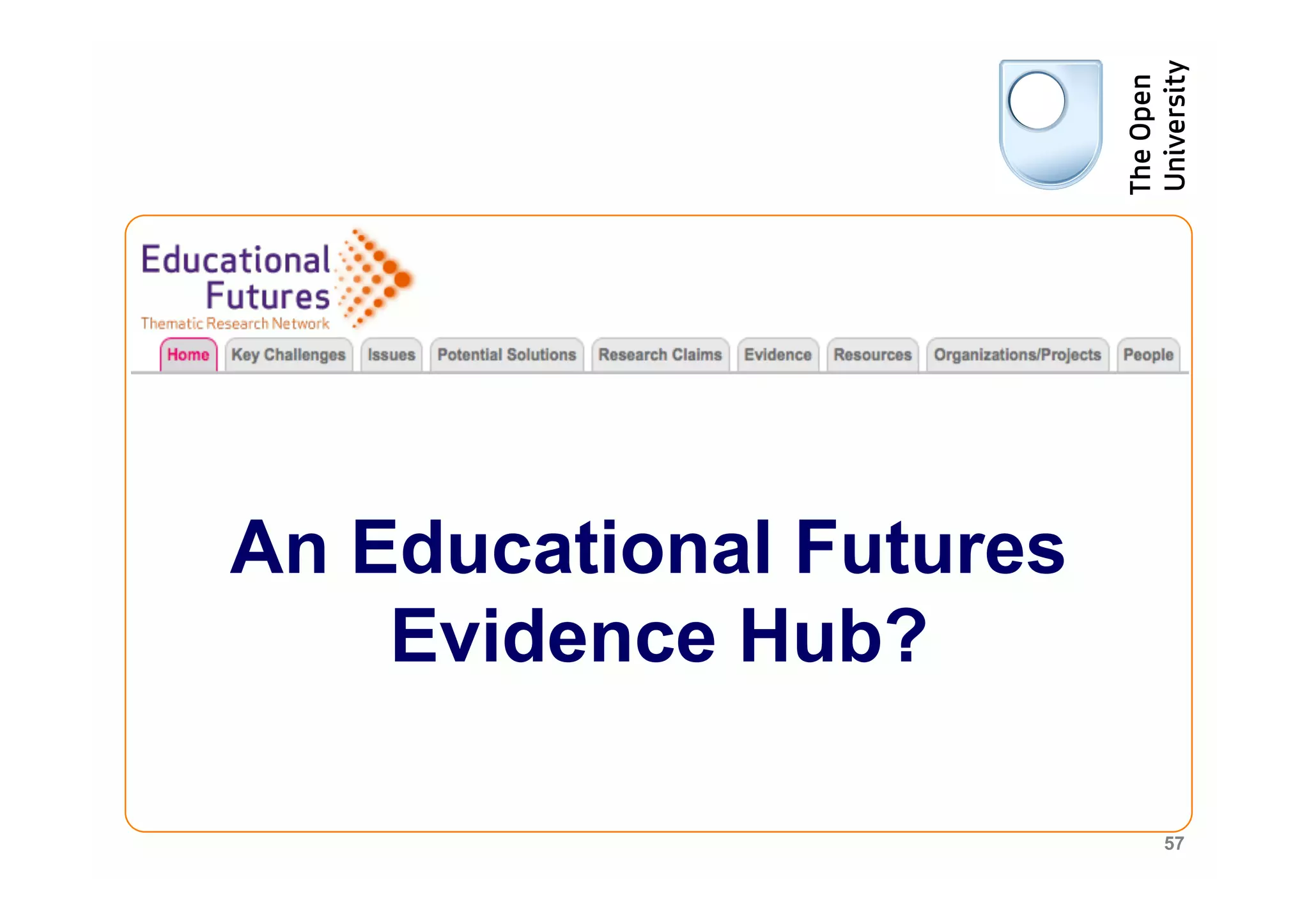 An Educational Futures
    Evidence Hub?

                         57
 