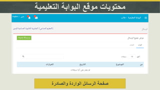 ‫التعليمية‬ ‫البوابة‬ ‫موقع‬ ‫محتويات‬
‫والصادرة‬ ‫الواردة‬ ‫الرسائل‬ ‫صفحة‬
 