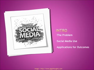 The Problem Social Media Use Applications for Outcomes Image = http://www.gigathoughts.com 