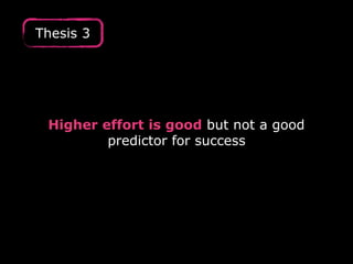 Thesis 3
Higher effort is good but not a good
predictor for success
 