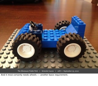The Minimum Viable Web | Kristofer Layon | edUi — September 25, 2012

And it most certainly needs wheels -- another basic requirement.
 