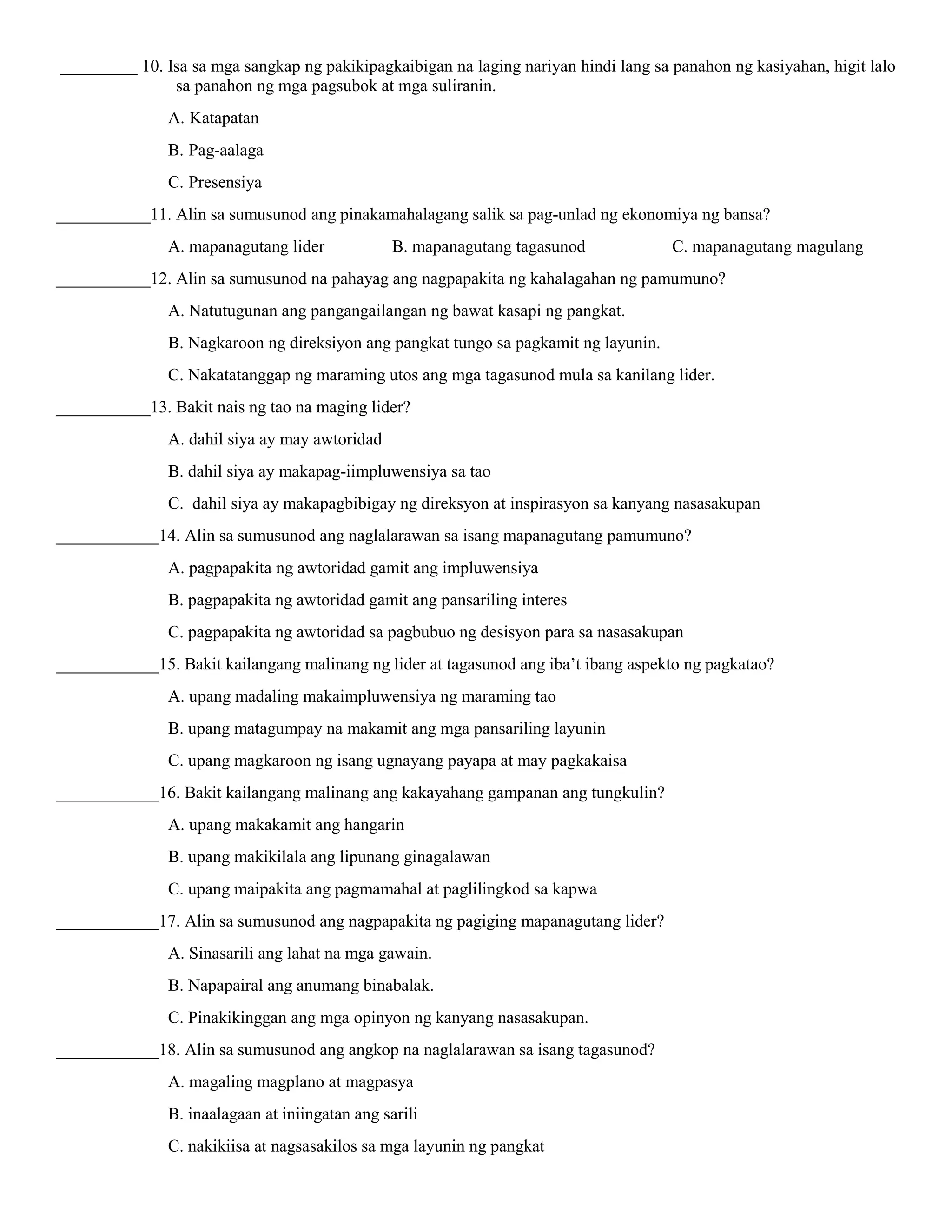 EDUKASYON SA PAGPAPAKATAO 8 HALIMBAWANG PAGSUSULIT | DOCX