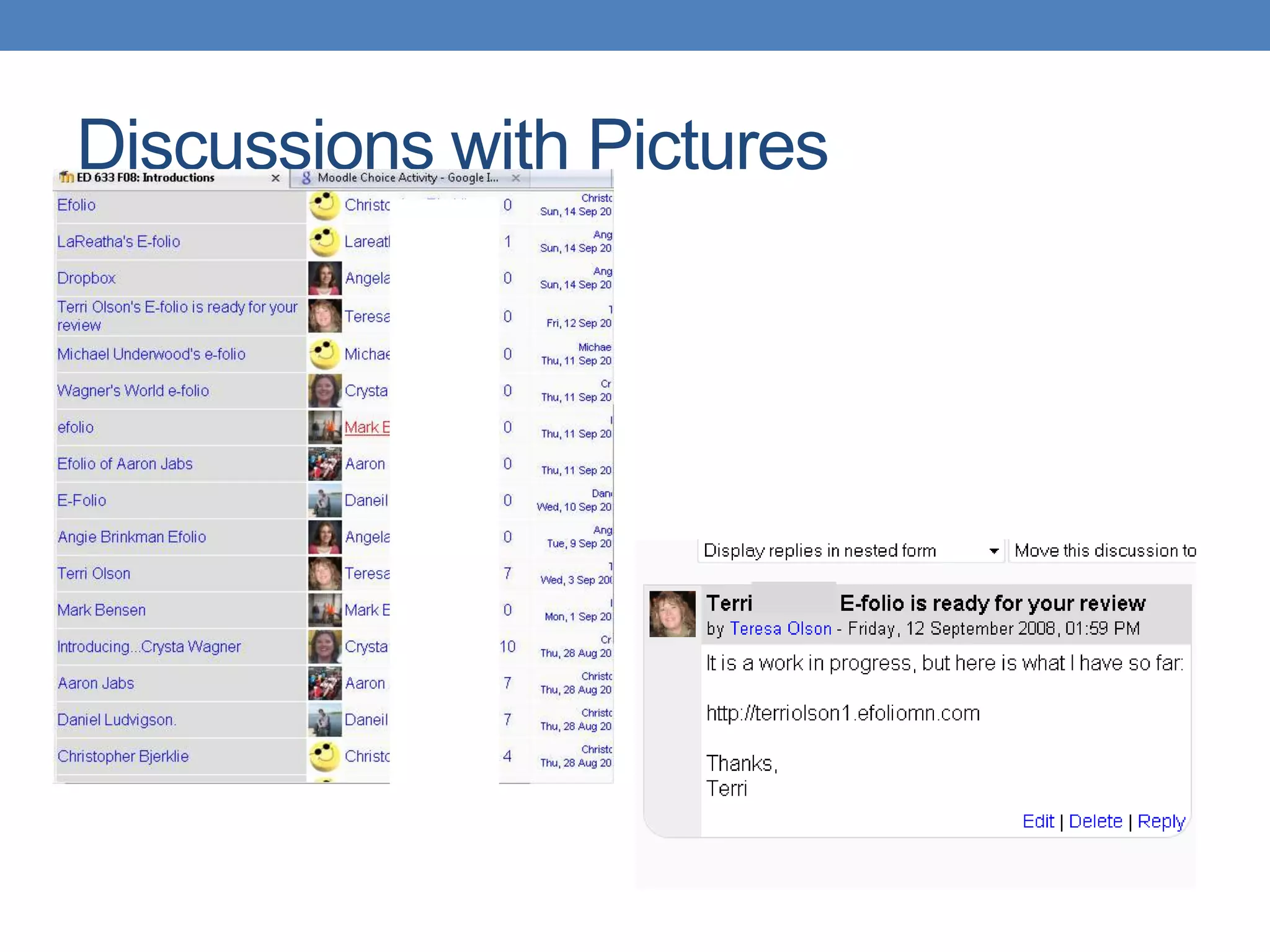 Discussions with Pictures