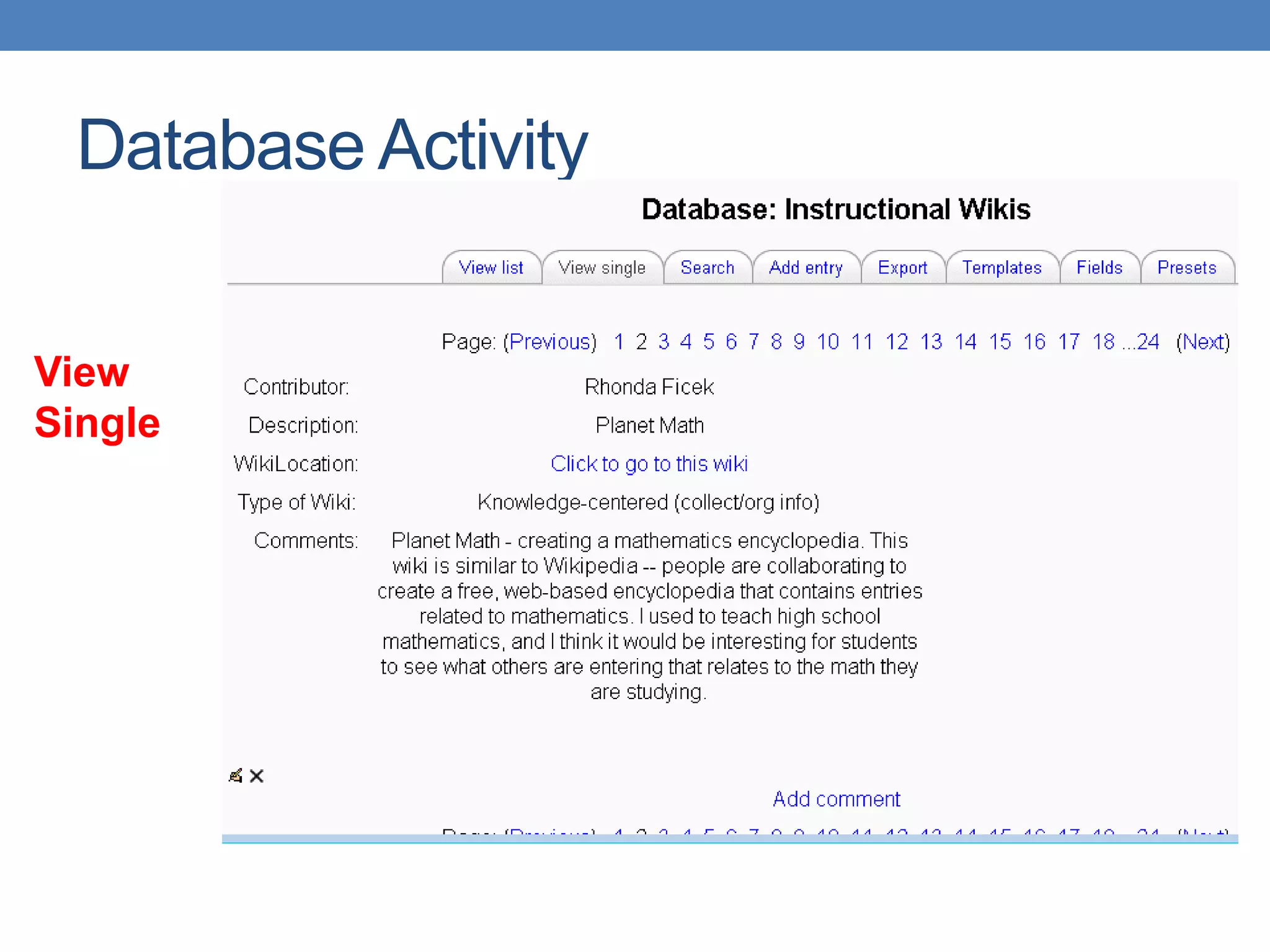 Database ActivityView Single