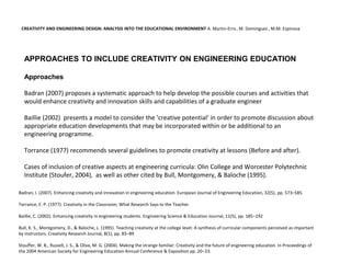 CREATIVITY AND ENGINEERING DESIGN: ANALYSIS INTO THE EDUCATIONAL ...