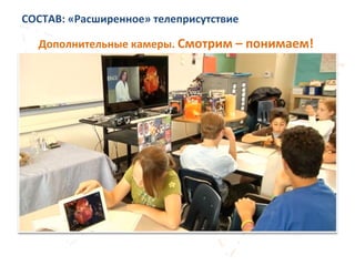 СОСТАВ:	
  «Расширенное»	
  телеприсутствие	
  
Дополнительные	
  камеры.	
  Смотрим	
  –	
  понимаем!	
  
 